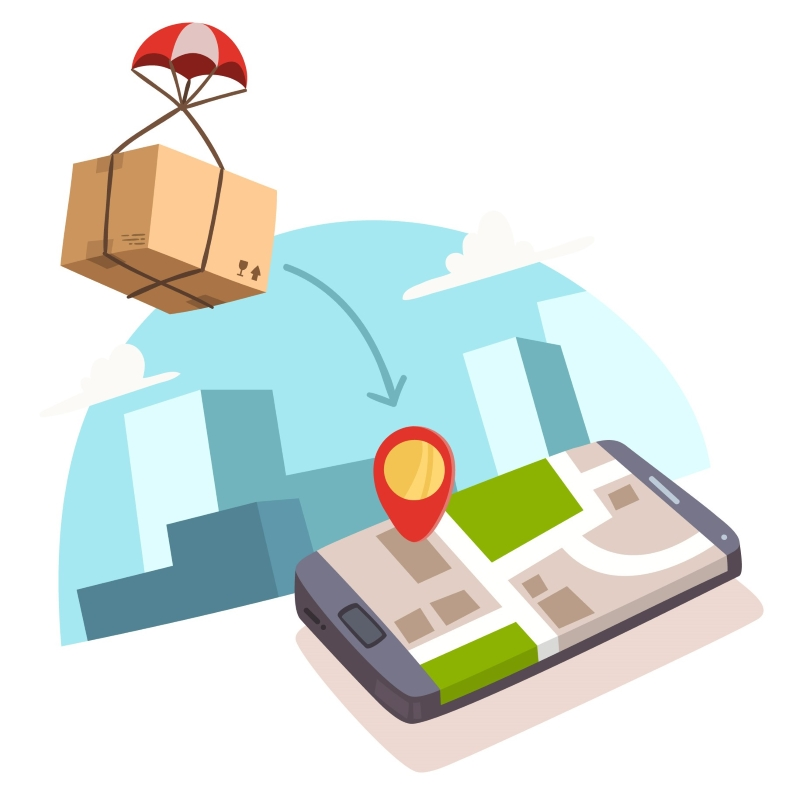 Desenho de uma caixa representando o envio do pacote a um local específico